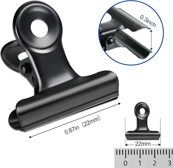 30 Pack Bulldog Clips 0.87 Inch Small Hinge Paper Clips Metal Hinge Clips for Crafts, Food Bags, Drawings, Photos at Home Kitchen & Office Usage, Black, 22mm
