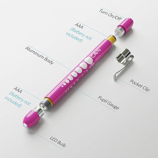 CAVN Pen Light with Pupil Gauge LED Penlight for Nurses Doctors | 2 Pcs Reusable Medical Penlight for Nursing Students (Purple/Pink)