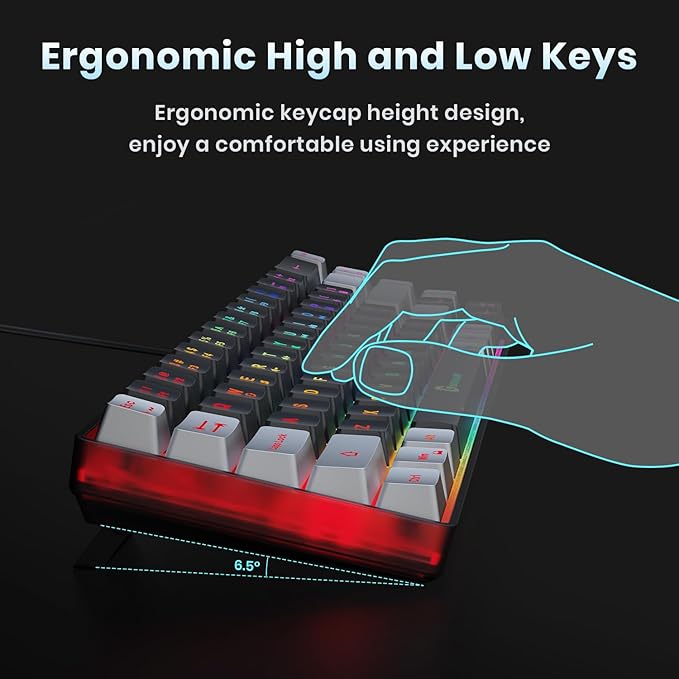 65% Gaming Keyboard, LED Backlit Mini Wired Gaming Keyboard, Ultra-Compact Anti-Ghosting No-Conflict 68 Keys Gaming Wired Keyboard for PC Laptop Gamer