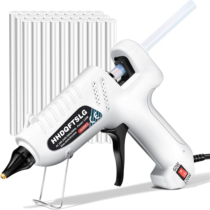 Hot Glue Gun Kit with 30 Sticks, 60/120W Full Size Dual Power Glue Gun | 20W Fast Preheating Anti-Drip Glue Gun and Sticks Set (6"x0.44") Mini Glue Gun Ideal for School Crafts DIY Making Repairs