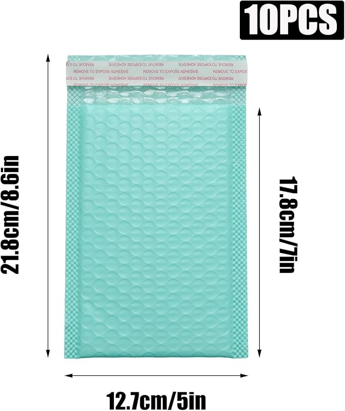 5x7 Inch Self Seal Adhesive Poly Bubble Mailers 10 Pcs Robin's Egg Blue Waterproof Shipping Bags for Mailing Packaging