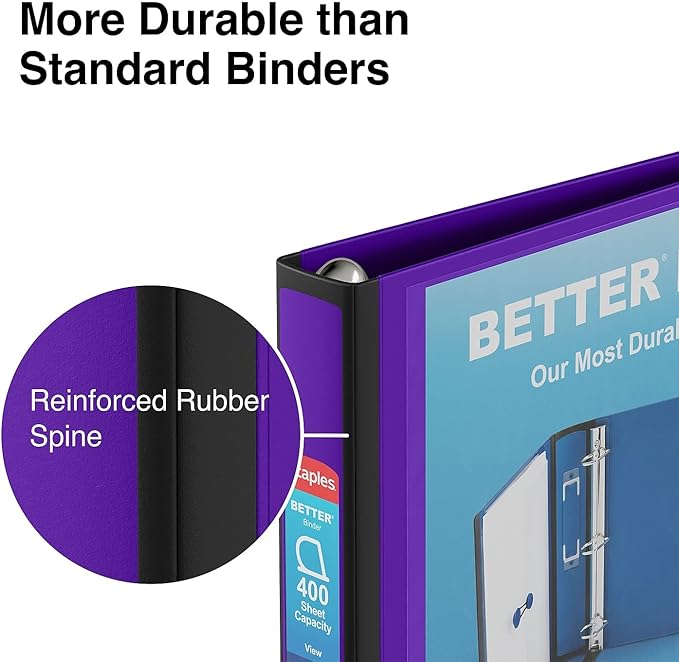 Staples Better 1.5-Inch 3-Ring Binder, Purple – Heavy-Duty Binder for School & Office Organization