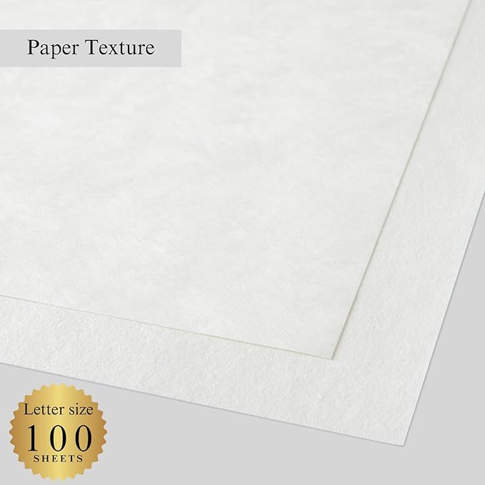 Japanese Rice Paper Printable 8.5 x 11 Inch Letter Size Paper (100 Sheets), Multipurpose Copy Paper for Laser and Inkjet Printers, Made in JAPAN, White