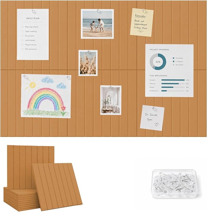 36" x24" Large Felt Bulletin Board, Bold-Stripe 6-Pack Cork Boards | Fabric Bulletin Board with 30 Adhesive Tabs, 30 Pushpins, Felt Wall Tiles for Office Push Pin Board Felt Board, Creamy Coffee | Fabric Bulletin Board with 30 Adhesive Tabs, 30 Pushpin...