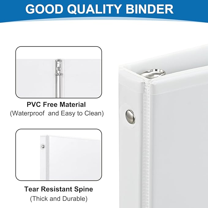 Durable 3 Ring Binders 0.5 Inch 36 Pack Bulk, Clear View Binders Bulk Three Ring Binders PVC Free, Fit for 8.5x11 inches for School or Office Supplie(White