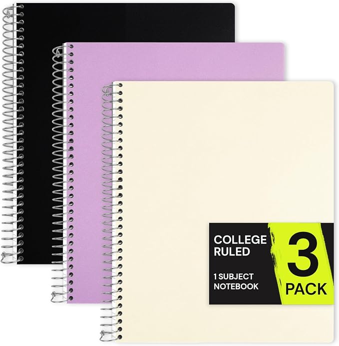 ONAVIA 1 Subject Spiral Notebook College Ruled 3 Pack, 200 Pages, Assorted | ONAVIA 1 Subject Spiral Notebook College Ruled 3 Pack, 200 Pages, Assorted