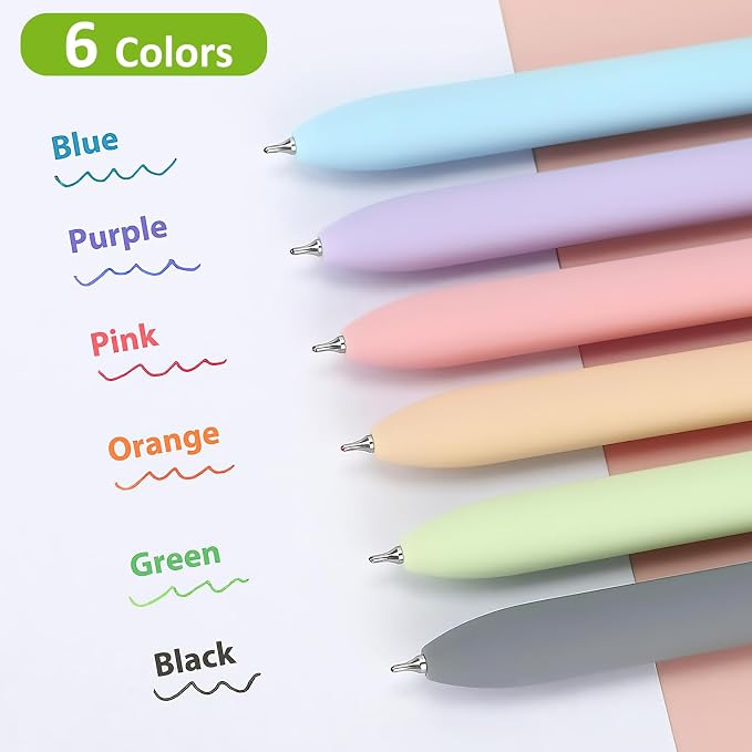 FIOVER Colored Gel Pens 6 Pack 0.7mm Medium Point Pens for Journaling | Quick-Dry Ink, Smooth Writing Colorful Pens for Note Taking, Doodling, Aesthetic Office School Supplies, Gifts for Women Men