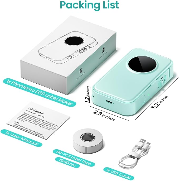 Phomemo Label Maker Machine with Tape, D35 Portable Bluetooth Label Printer | Small Lael Printer No Ink Wireless, Household & Classroom Essentials for Home, Office, School & Small Business