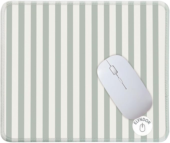 Mouse Pad for Desk with Stitched Edge, Premium Cute Washable Mouse Pads. Computer Mousepad with Non-Slip Rubber Base, Mousepads for Laptop, 9.25x7.75x0.12 inch (Green Stripes)