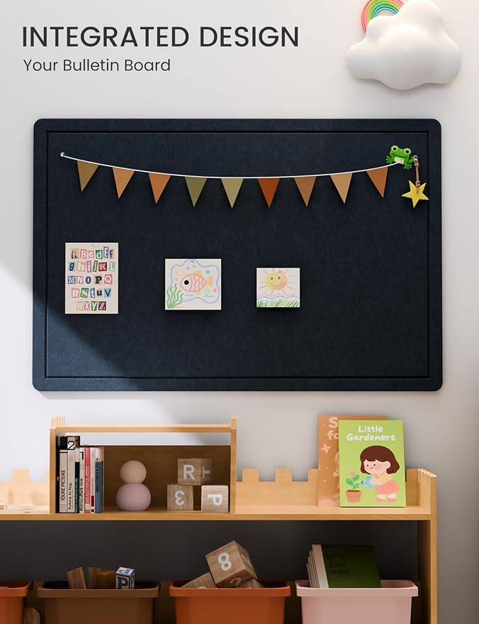 Fluxynara 35.4" x 23.6" Bulletin Board, Carbon Blue | Cork Board Alternative with 12 Removable Adhesive Tabs, Foldable Felt Pin Board for Home, Office, Classroom & Dorm
