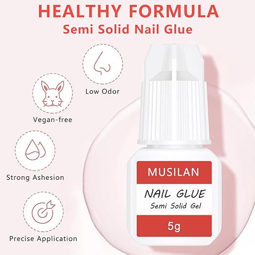 4PCS Semi Solid Nail Glue for Press On Nail,Super Strong & Quick Drying Nail Glue for Fake Acrylic Nails & Nail Tips Professional Nail Gel for Stick On Broken Nails No Need for UV Lamp - Long Lasting