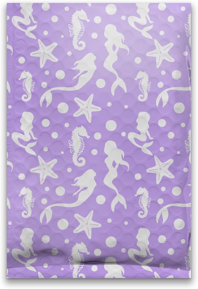 Pro Supply Global Purple Mermaids Self-Seal Bubble Mailers Padded - 6"x9" (20 Pieces) - A Colorful Shipping Envelopes Bags for Small Items Packaging, Mailing, Gifts, Documents, Crafts and Accessories.