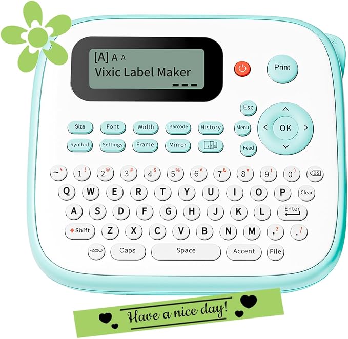 Vixic Label Makers, Label Maker with Different Fonts, D210S Labeler Machine | Portable Labelmaker Machine with QWERTY Keyboard, 12mm Laminated Waterproof-Labels for Home Office School Kids Items