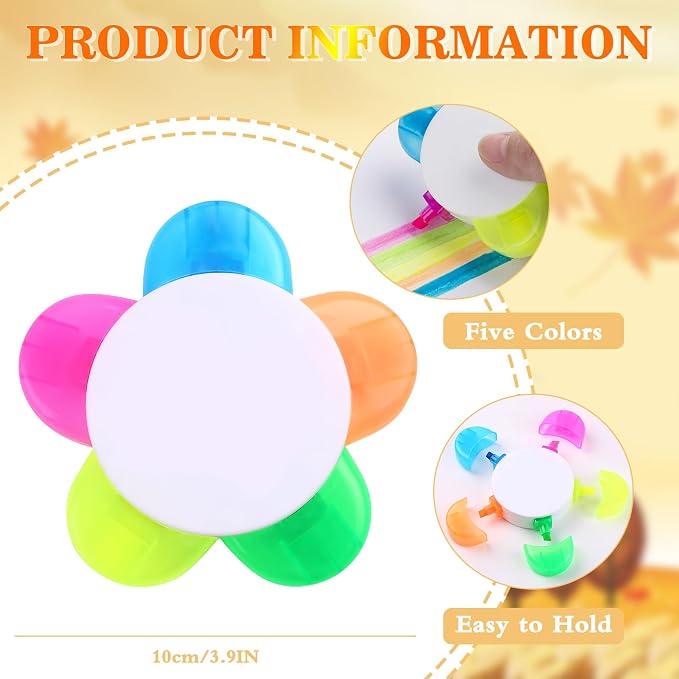 MultiColor Highlighters for Kids, 5-in-1 Petals Flower Shape Highlighter Pens, Fun & Cute Cartoon Markers, Fluorescent Watercolor Set for Arts Crafts, School Supplies & Childrens Toy Gifts