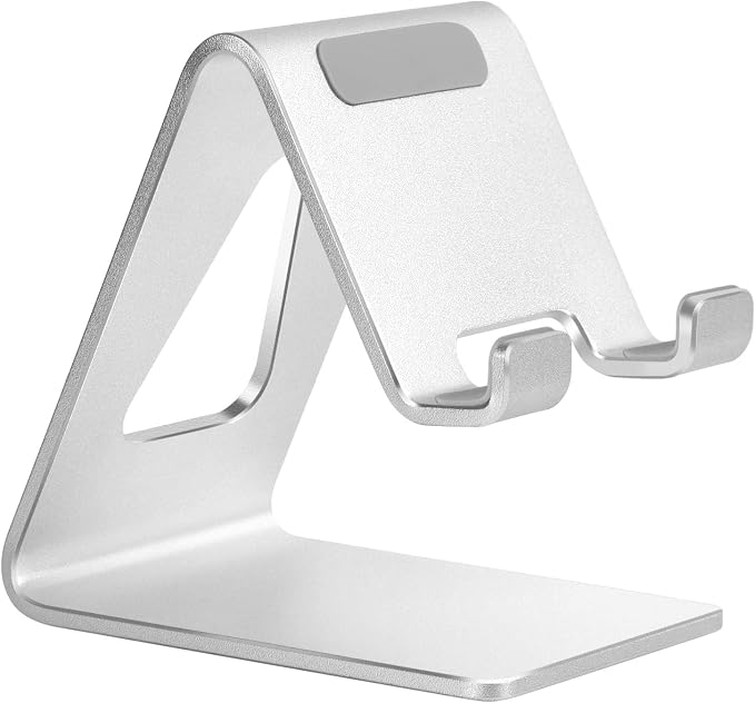 Aoviho Cell Phone Stand for Desk, Aluminum Phone Holder,Silver | Built to Last, Hands-Free Viewing, Fits iPhone 17/16/15 Series & Samsung Galaxy, Ideal for Home & Office