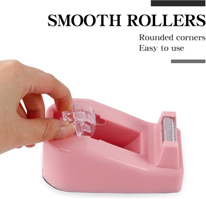 Desktop Tape Dispenser with Nonskid Base,Includes 12Rolls of Tape | [Pink] [Transparent Tape (0.71” x 1000” Per Roll)] [Heavy-Duty Non-Slip Office Tape Dispenser for Home, Office]