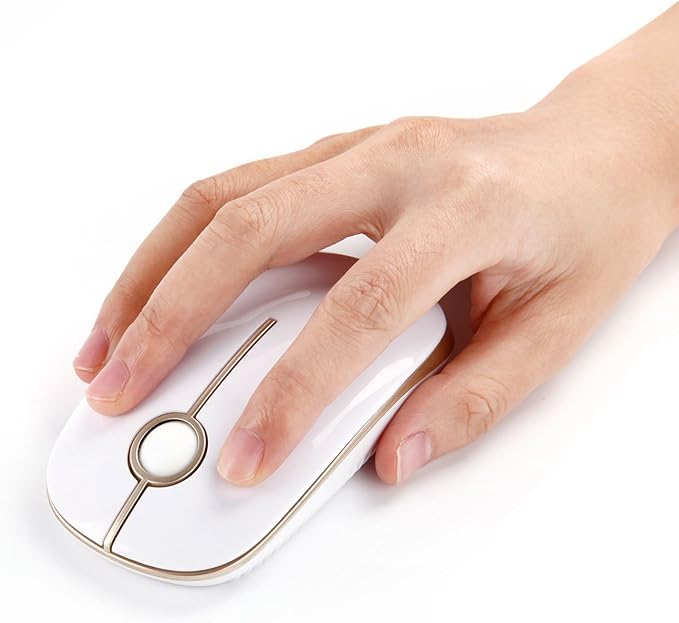 VssoPlor Wireless Mouse, 2.4G Slim Computer Laptop Mouse, White and Gold | Portable Mouse, Plug & Play USB Nano Receiver, Quiet Silent Optical Mice for Notebook, PC, Laptop, Computer, Windows, Mac