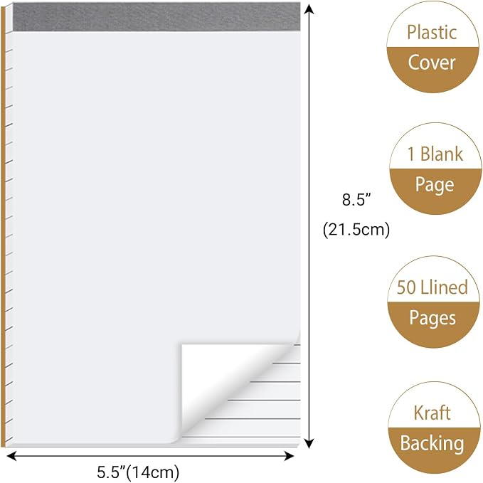 zmybcpack 12 Pack Lined Note Pads Writing Pads 5.5" x 8.5" Memo Pads | Lined Pages, Waterproof Cover, 51 Sheets Each Pad, Double Side Printed