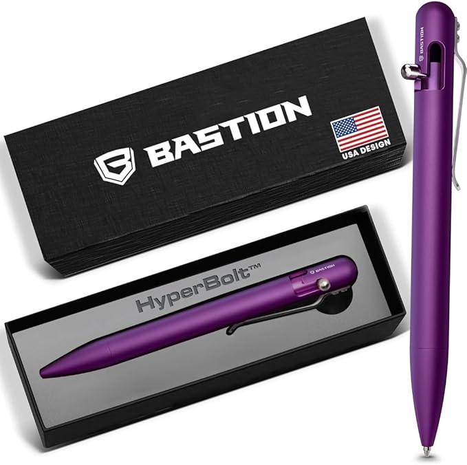 BASTION Aluminum Bolt Action HyperBolt Pen - CNC Machined Lightweight EDC Writing Tool, Refillable, Premium Gift Pen for Women & Professionals - Purple