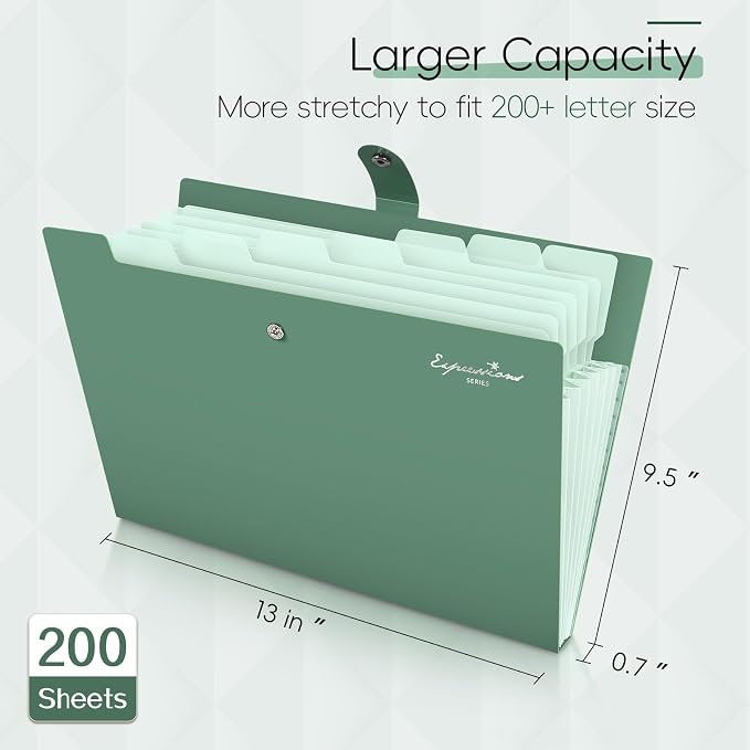 Sooez Elegant Accordion File Organizer, 8 Pocket Expanding File Folder | Portable Folders for Documents, Cute Paper Organizer with Labels, for School Office College Supplies, Letter Size, Blush