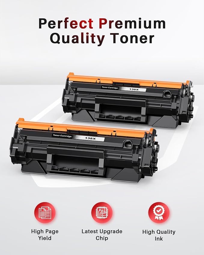 138X Black Toner Cartridge Compatible for HP W1380X 3001dw 3101fdw, 2 Pack | With Chip, Use with HP LaserJet Pro 3001dw 3001fdw MFP 3101fdw, High Yield 138X 138A Toner Ideal for Office & School Use