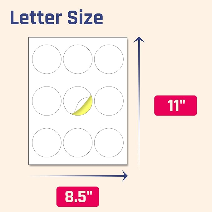 2.5" Round Matte White Sticker Label, Laser/Inkjet Printing - Letter Size, 200 Sheets