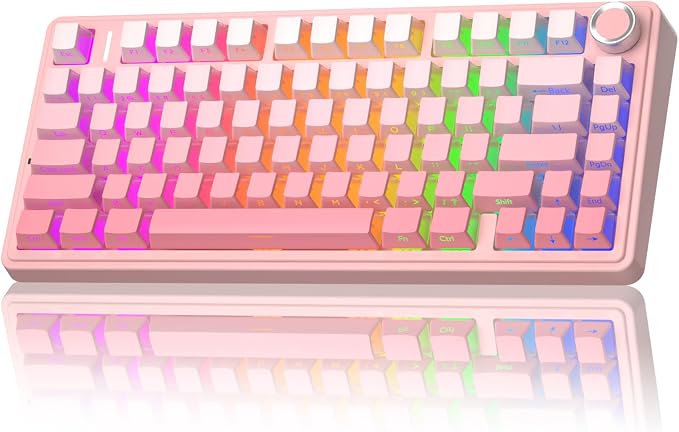 AULA F75 Pro Wireless Mechanical Keyboard Silent Version,75% Hot Swappable Custom Keyboard with Knob,RGB Backlit,Pre-lubed Switches,Side Printed PBT Keycaps,2.4GHz/USB-C/BT5.0 PC Gaming Keyboards,Pink