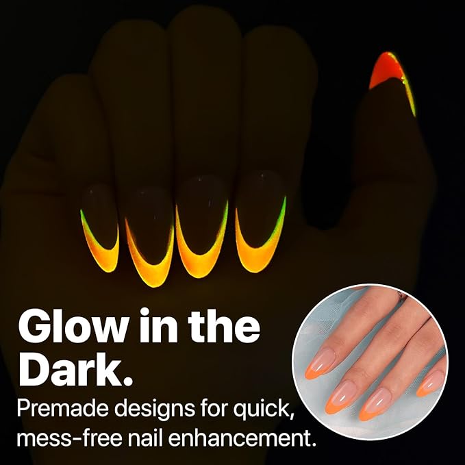 SXC Cosmetics X-Pro Tips French Tip Press On Nails - Bright Pastel Glow in the Dark Series (GLOW115-M Almond)