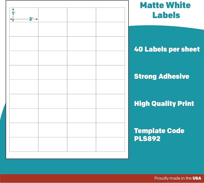 Premium Label Supply White Sticker Barcode Labels – 2" x 1" – Laser/Inkjet Compatible – (40 per Sheet), 2000 Sheets – 80,000 Total Adhesive Labels