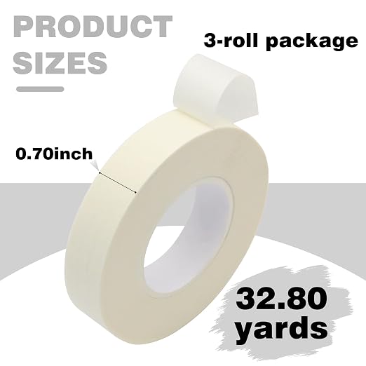 Masking Tape 3/4 inch x 33 Yards, 3 Rolls Beige White Painters Tape General Purpose Paper Tape for Arts DIY Crafts Painting Labeling Decoration School Projects Home Office