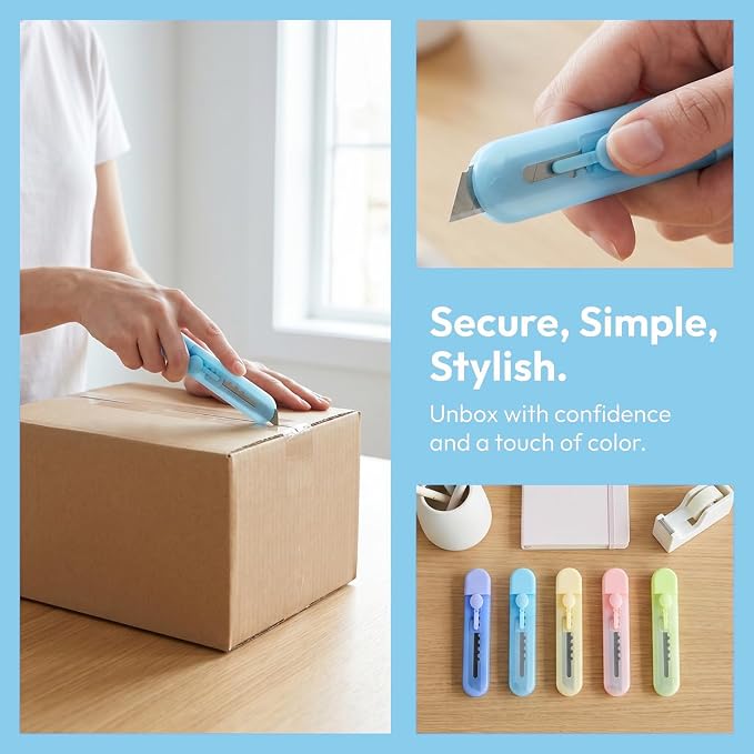 5-Pack Mini Utility Knives Box Cutter,Retractable Box Opener, Package Opener.For DIY,Office,envelopes,packagesand and Home Use.(5 PSC Box Cutter)