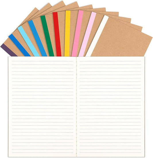 LABUK 10pcs A5 Composition Notebook Journals Bulk, Kraft Lined Notebooks, 10 Colors 60 Pages for Journaling, Writing, School, Office, Kids Gift