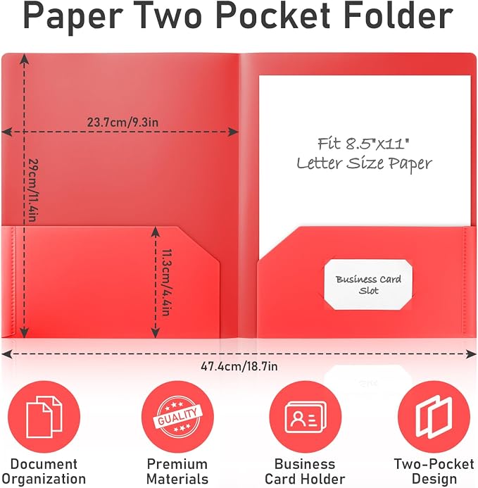 Timart Folders with Pockets, 2 Pocket Folders 18 Pack | Heavy Duty Plastic, Fit Letter Size Paper, Water and Tear-resistant, Colored Folders for School Office Home Bussiness