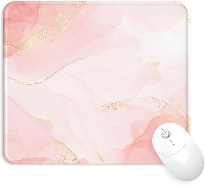 Mouse Pad with Stitched Edge, Multiple Patterns Computer Mouse Pads with Non-Slip Rubber Base, Washable Cloth Mousepad, for Gaming, Laptop, PC (Blush Gold)