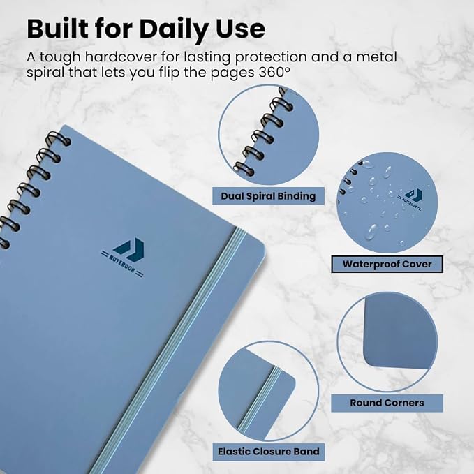 Nextnoid A5 Lined Spiral Notebook - 170 Pages, College Ruled, Abstract Blue | Hardcover Notebook for Everyday Writing, A5 Size (5.8" x 8.3") Journal for Work and School, Daily Journaling and Notetaking