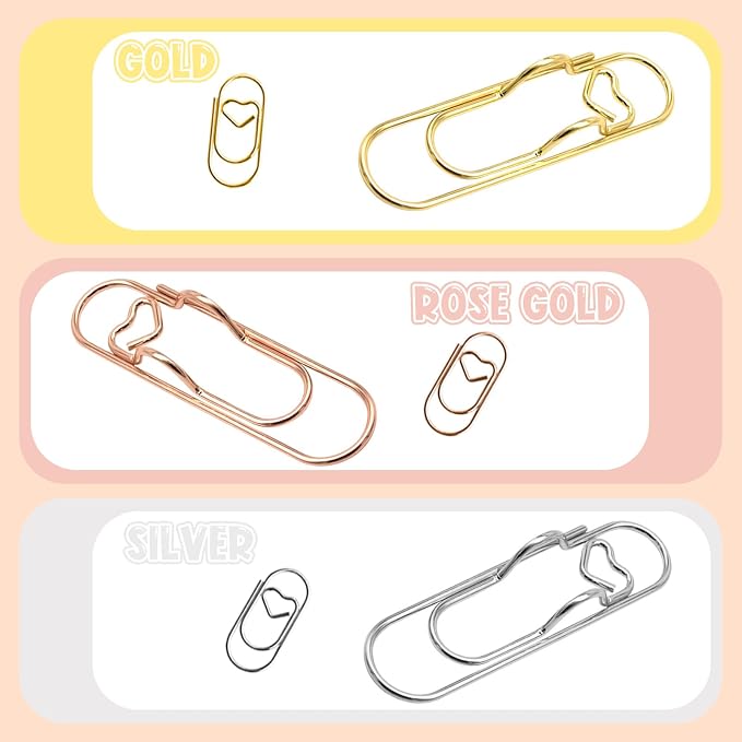 HINGTAI 15Pcs Metal Pen Holder Clip & 30Pcs Paper Clip Set for Notebook, Grip for Pens Under 0.5" Thick, Accessories for Office, Journal, and Desk Organization