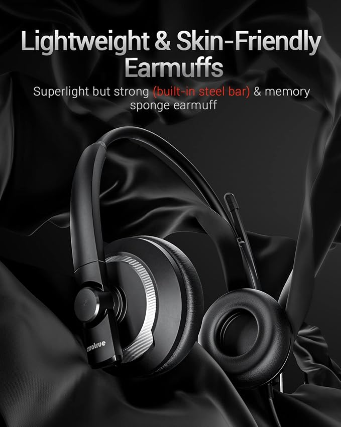 awatrue EH05-U Wired USB Headset with Noise Cancelling Microphone for PC Laptop - Headphones with In-Line Control, Lightweight, Enhanced Sound & MIC Mute