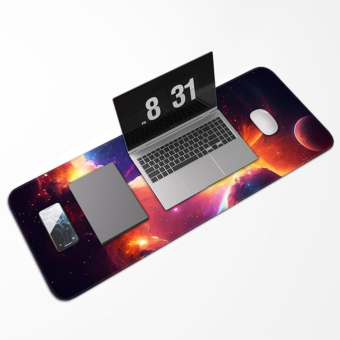 Gaming Mouse Pad, Galaxy Starry Sky Non-Slip Rubber Base with Seam Edge Mouse Pad, Extra Large 31.5x11.8 Inch, Suitable for Home, Office, Gaming