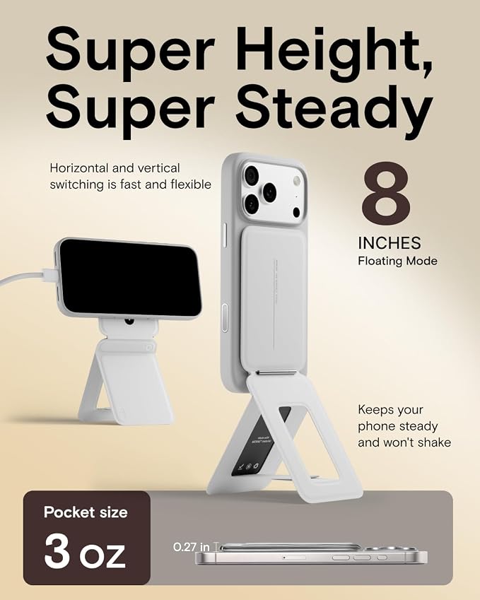 MOFT Phone Stand, Magnetic Phone Tripod Stand Stain-Resistant MOVAS Leather & Angle Adjustment & Strong Magnets Tripod for iPhone 17/16/15/14/13/12 (Included Metal Ring)-Misty Cove