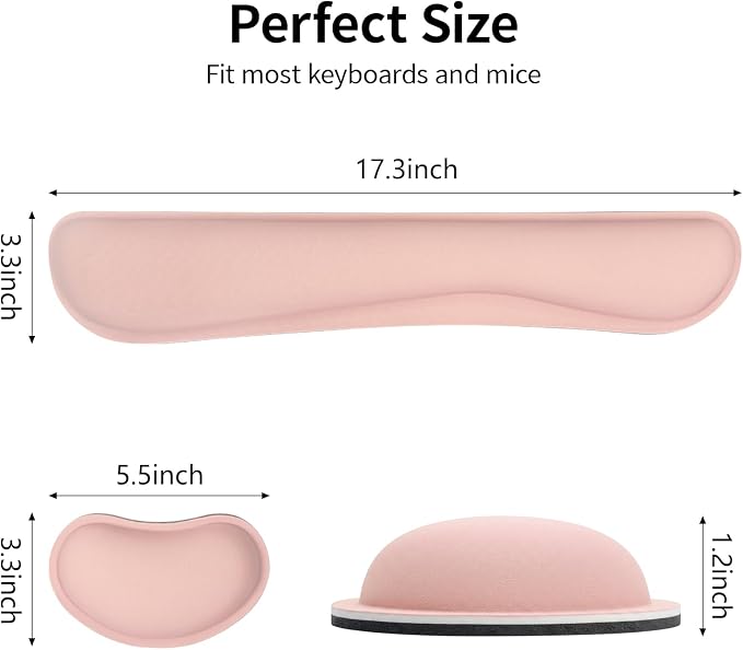 Bloss 2 Pink Wrist Rest for Mouse & Keyboard, Ergonomic Wrist Support | Soft Memory Foam, Rubber Non-Slip, Wrist Rest for Mouse, Breathable, 1.2" Thick