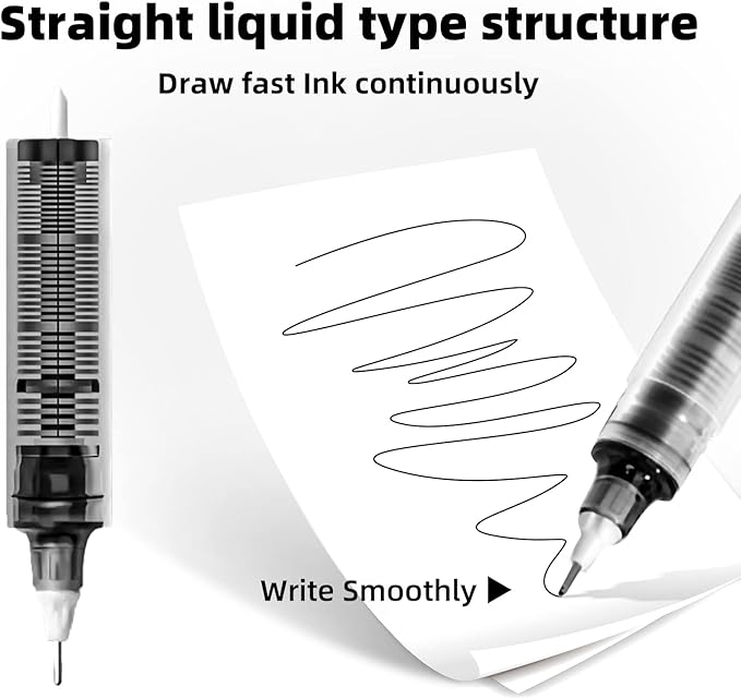12 Pieces Rolling Ball Pens, Quick Dry Ink 0.5 mm Extra Fine Point Pens Liquid Ink Pen Rollerball Pens Black