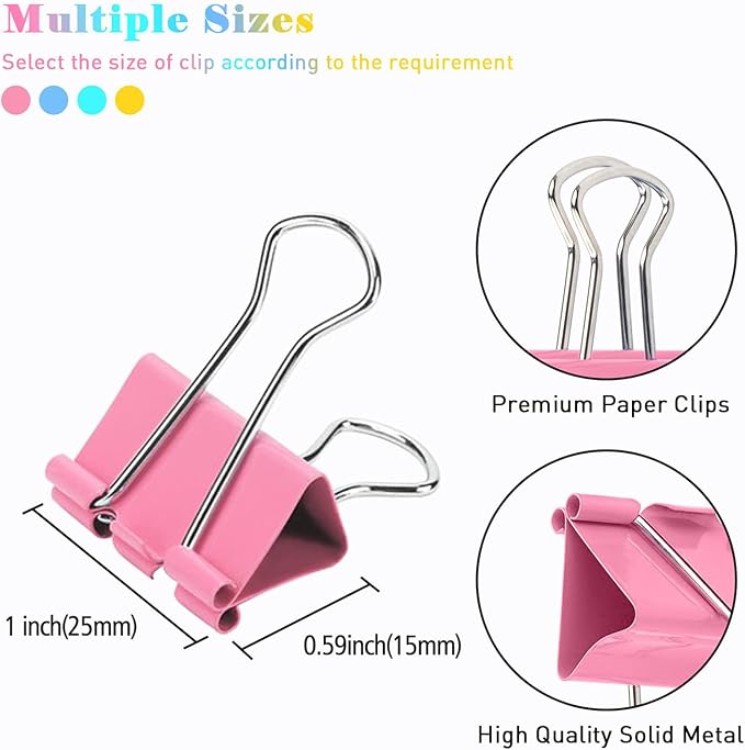 Binder Clips, 48 Pack, 1 Inch, Standard 25mm, Colorful, Hollowed Smile Design, Metal Fold Clamp, Capacity 0.47 Inch, Paper Clips, Office Clips, School & Home Use