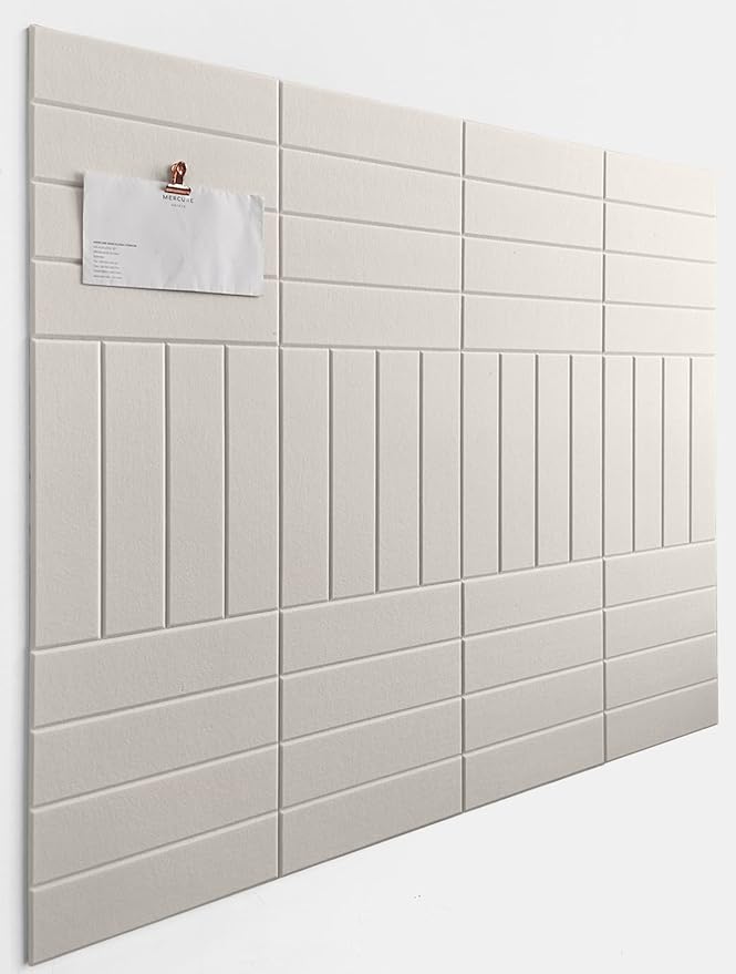 Felt Bulletin Board Tiles | Modern Cork Board Alternative | Large Cork Boards for Walls | Aesthetic Felt Wall Panels for Office & Home Decor | Pinboard & Photo Board (12-Pack) | Beige
