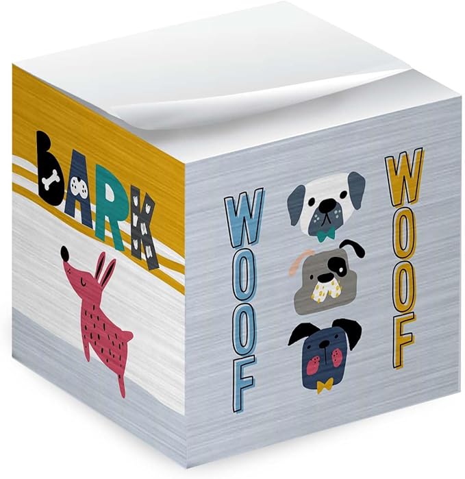 Whimsical Dogs Sticky Note Cube / 600 Sheets / 2.75" Memo Block Printed on 4 Sides/Different Canine Design On Each Side/Dog Lover Note Cube/Made in USA