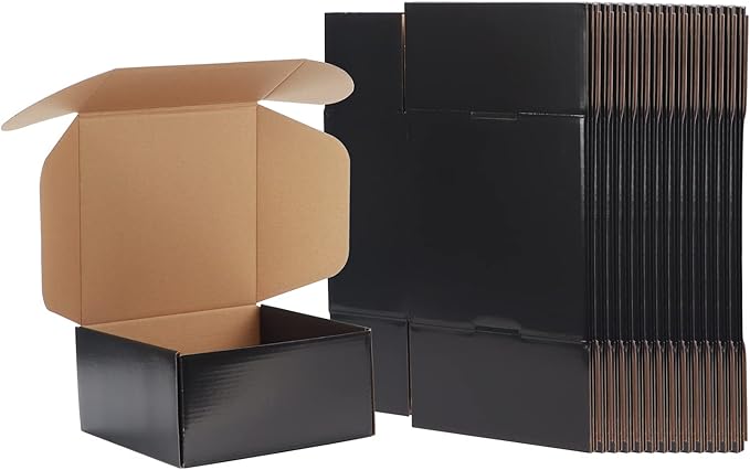 EXYGLO Shipping Cardboard Boxes for Small Business, Packing and Mailing, 8x8x4 - Pack of 25, Black