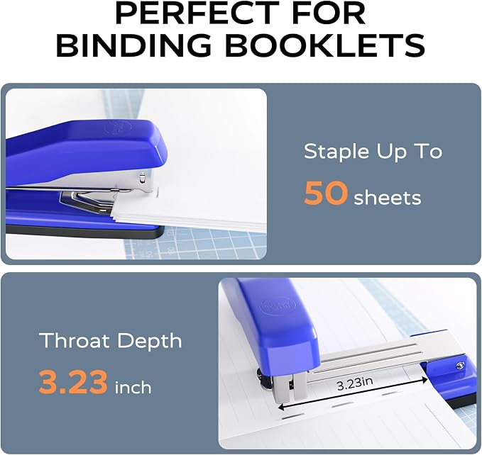 Marsrock Desktop Stapler, Swing-Arm Swivel Stapler, 50 Sheet Capacity, 2000 Staples and Staple Remover, Rotatable Heavy Duty Staplers for Office, Home, Classroom, Booklet, Book Binding, Blue
