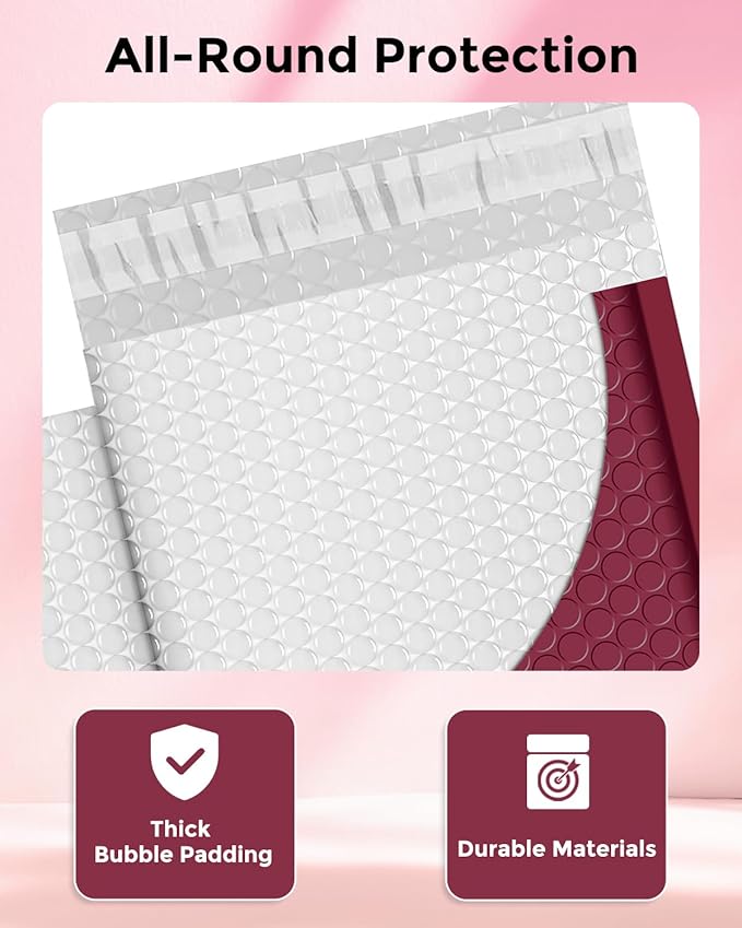 Metronic Bubble Mailers 6x10" 100 Pack Burgundy Self-Seal Padded Envelopes Usable Size 6x9" Waterproof Bubble Envelopes Bulk for Small Business Padded Mailers for Mailing Jewelry #0