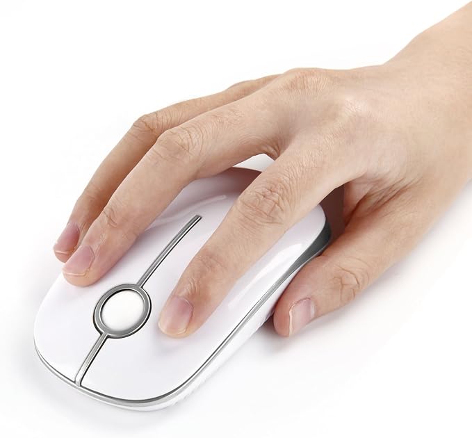 VssoPlor Wireless Mouse, 2.4G Slim Computer Laptop Mouse, White and Silver | Portable Mouse, Plug & Play USB Nano Receiver, Quiet Silent Optical Mice for Notebook, PC, Laptop, Computer, Windows, Mac