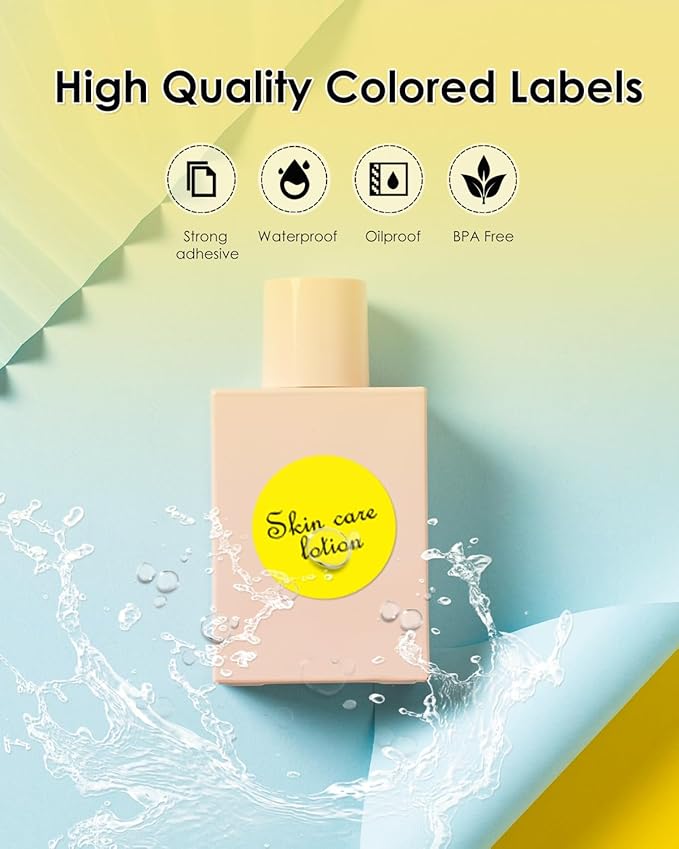 2 Inch (50.8mm x 50.8mm) Round Thermal Circle Sticker Labels, Self-Adhesive Multi-Purpose Roll Labels for DIY Logo Design, QR Code, Name Tag, Roll of 500, Yellow