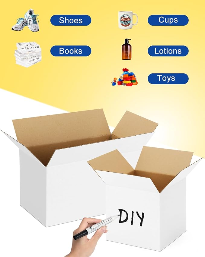 Assorted-Sizes-Shipping-Boxes-15-Pack: 8x6x4 & 9x6x4 & 10x7x5 Small-Shipping-Boxes-Mailers, White Corrugated-Cardboard-Boxes-for-Packing-Small-Business Mailing